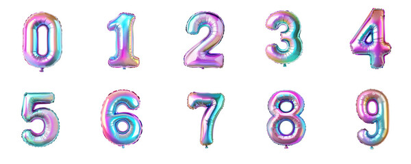 Iridescent Foil Balloon Numbers Zero to Nine for Party Decorations