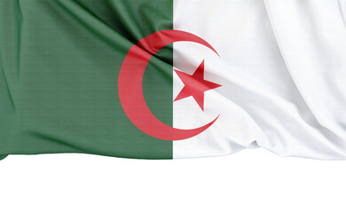 Flag of Algeria isolated on white background with copy space below. 3D rendering