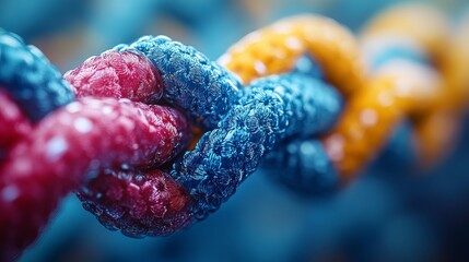 Macro photo of colorful chain links representing strength connection and network security blockchain concept