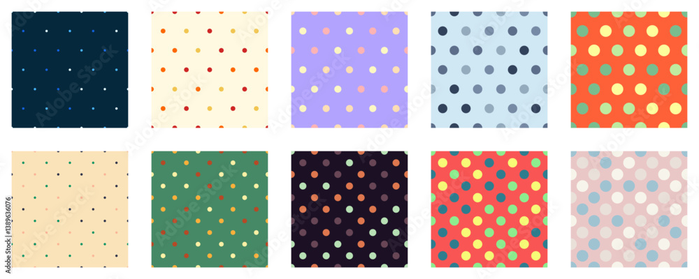 Poster set polka dots seamless vector pattern. simple background for web or print. abstract surface.