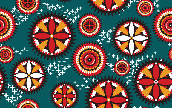 African ethnic traditional native pattern. Seamless pattern beautiful Kitenge, chitenge, dutch wax, and Ankara style. Design for carpet, wallpaper, clothing, wrapping, fabric, cover, dress. Vector