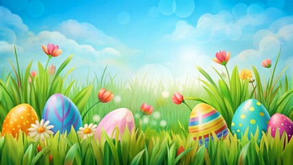 Fototapeta premium easter eggs and flowers background