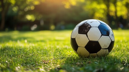 Fototapeta premium Black white soccer ball. Generative AI