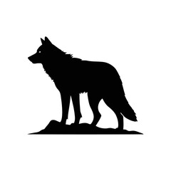 A black and white vector silhouette of a wolf head encircled in a round frame with clean lines on a white background.

