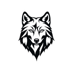 A black and white vector silhouette of a howling wolf head with raised snout and open mouth on a white background