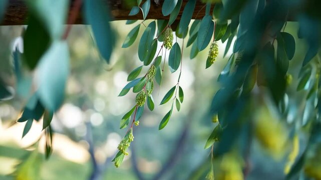 eucalyptus leaves. branch eucalyptus tree nature outdoor background. banner