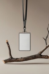 Lanyard Hanging from Wooden Twig Mockup – Rustic & Minimal
