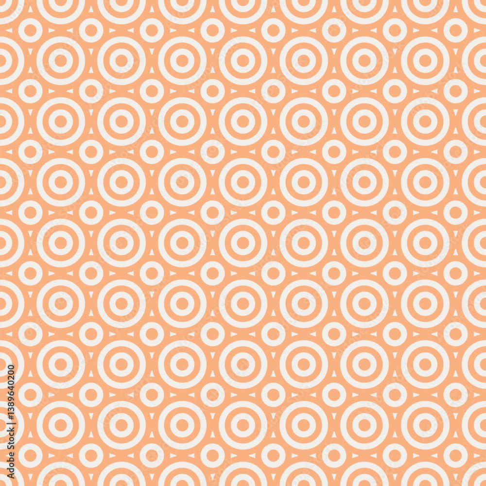 Poster seamless orange geometric background with concentric circles, retro circular pattern, modern vector 