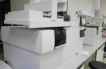 Mass detector coupled with GC-MS - Gas Chromatography. Analytical laboratory.	