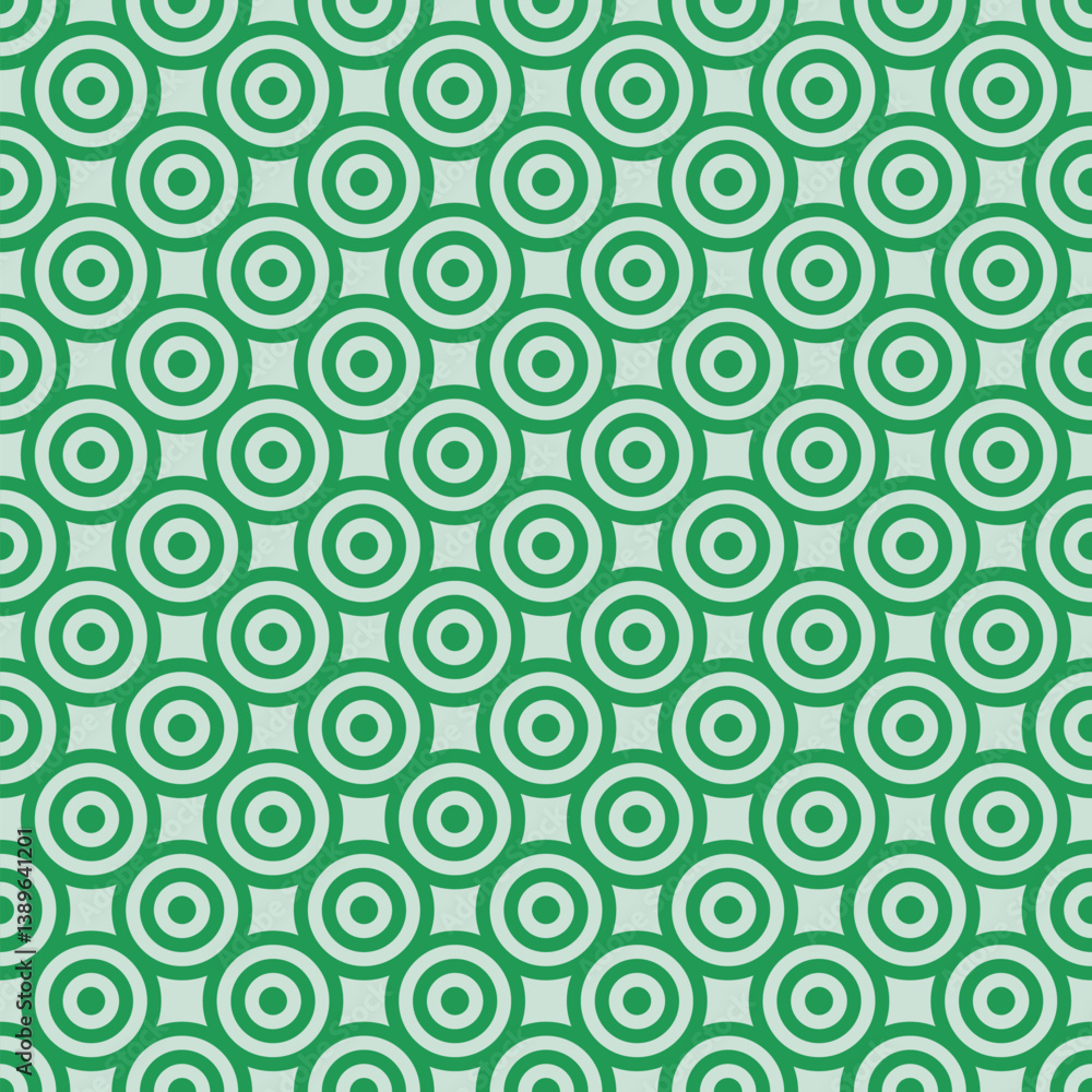 Poster seamless green geometric pattern with repeating concentric circles and star shapes for textiles wall