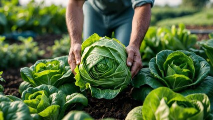 farmer picks lettuce from the vegetable garden. fresh lettuce grown in organic farming_g_1_1_1.png - Powered by Adobe