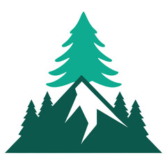 Obraz premium Majestic Mountain Peak with Evergreen Trees Nature Illustration