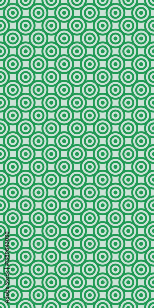 Poster vertical seamless green geometric pattern with repeating concentric circles and star shapes for text