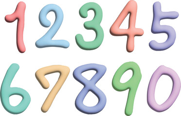 ぷっくりしたカラフルな手書き数字のアイコンセット