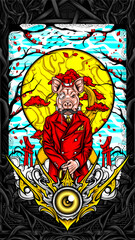 cool pig head man illustration for t shirt design