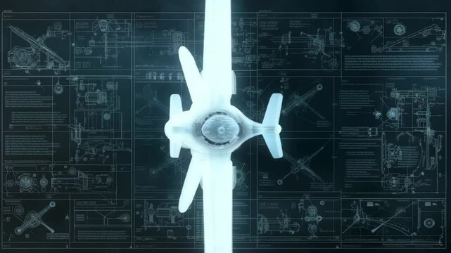 Transparent Aircraft Model On Technical Drawing Background
