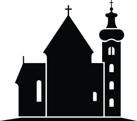 Hungarian Church Black and White Illustration