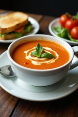 Creamy tomato soup, golden grilled cheese, crisp salad , cheese, cafe