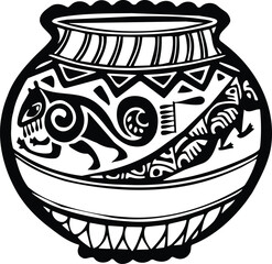 Nicaraguan Traditional Pottery Black and White Illustration