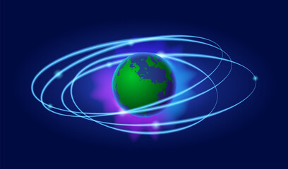 Color rays with lens flare around Planet Earth