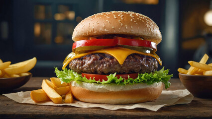 burger with french fries