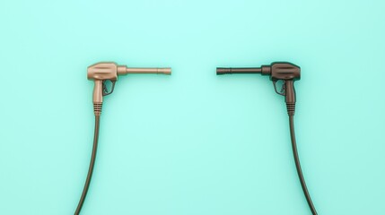 Dual Fuel Nozzles on Bright Turquoise Background for Energy Concept
