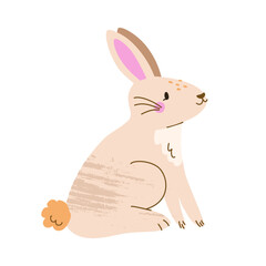 Cute bunny vector sticker. Pastel rabbit clipart isolated on white background. Easter and farm animals concept.