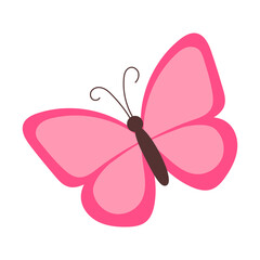 A pink butterfly with a black body and brown antennae