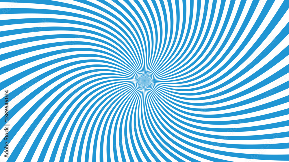 Poster abstract hypnotic spiral pattern with blue curved stripes twisting from center creating illusion of 