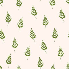 Simple seamless pattern with abstract leaf on pastel background. Elegant hand drawn vector illustration for covers, cases, stationery; wallpaper, prints, wrapping, textile