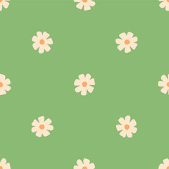 Simple seamless pattern with adstract camomile on pastel background. Hand drawn retro y2k vector illustration for covers, cases, stationery; wallpaper, prints, wrapping, textile