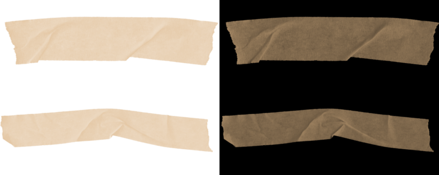 Set of masking tape strips, corners, arrows, and wrinkled paper textures for scrapbooking, label design, or creative projects in high resolution isolated on a Transparent or White Background