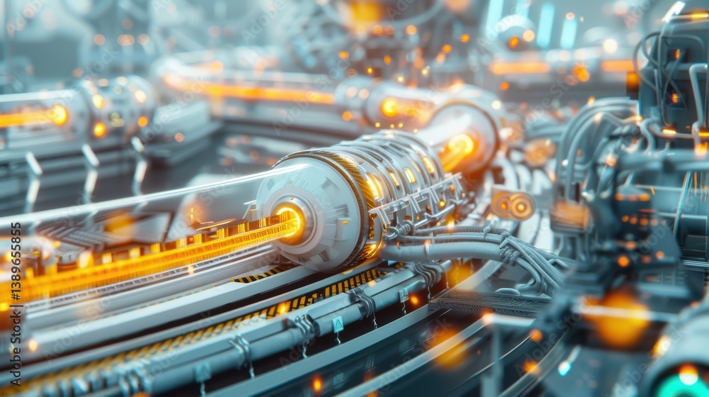 Aufkleber hyperfuturistic mechanical assembly factory advanced technology hub digital artwork futuristic envir