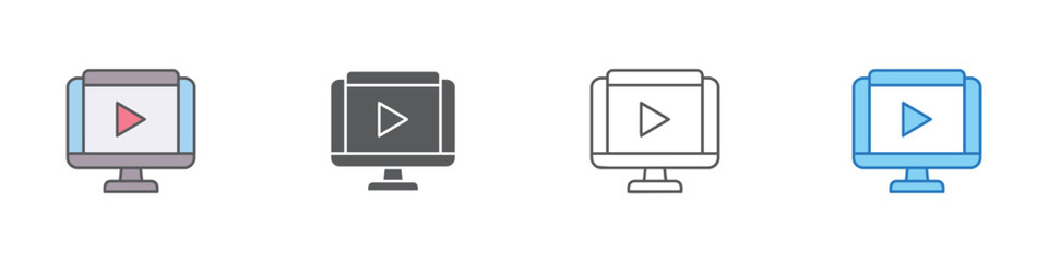 Watching Video Icon Set Multiple Style Vector Collection