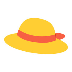 A yellow hat with an orange band around it. The hat is sitting on a white background