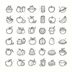 Thin line stroke icons of vegetables and fruits in simple black outline