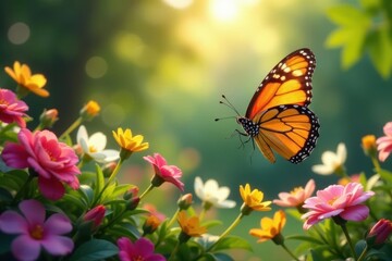 Obraz premium Elegant wedding butterflies released in a garden , happy, green