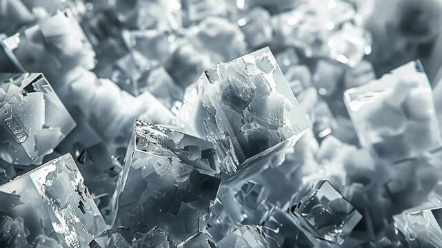 Microscopic view of salt crystals, showing their cubic structure and clarity
