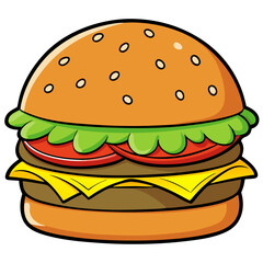 A detailed illustration of a towering beef burge vector art illustration isolated on a  transparent white background., png. svg