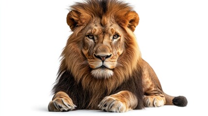 Fototapeta premium Majestic Lion Portrait with Golden Mane on a Clean White Background