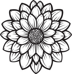 Dahlia flower icon linear black on white background