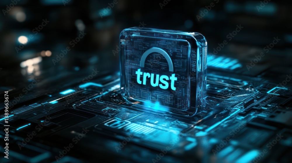 Poster digital trust concept presented as a semiconductor quantum processor design