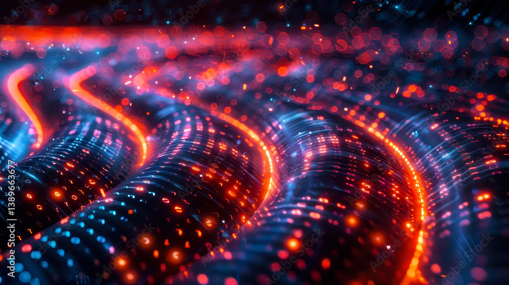 Poster intricate encrypted data streams: vibrant depiction of cyberspace security patterns in a dark, digit