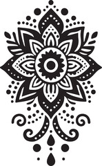 Black and White Mehndi Design Vector | Intricate Henna Art Illustration