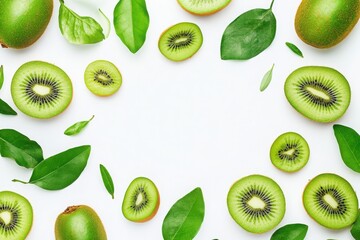 Fototapeta premium Delicious slices kiwi fruits isolated on white background