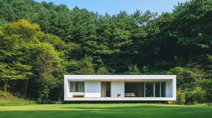 Modern House nestled in a lush forest, a tranquil retreat, perfect for showcasing modern architecture