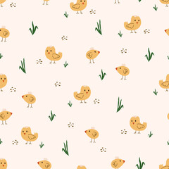 Chick seamless pattern. Easter and farm concept. Elegant vector texture for textile design, wrapping paper, poster and children design