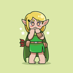 Curious elf archer looking at something surprising. Perfect for expressive stickers, mascot reactions, or fun dialogues.