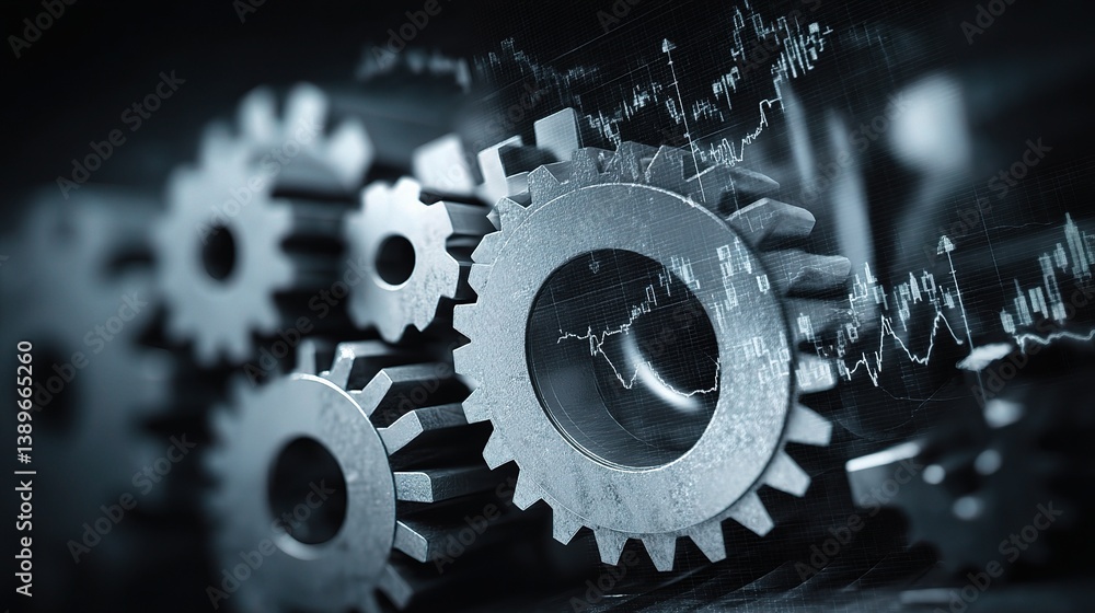 Poster abstract technology business concept with gears and data analysis
