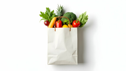  Minimalist Food Container: White Bag with Organic Produce Selection 